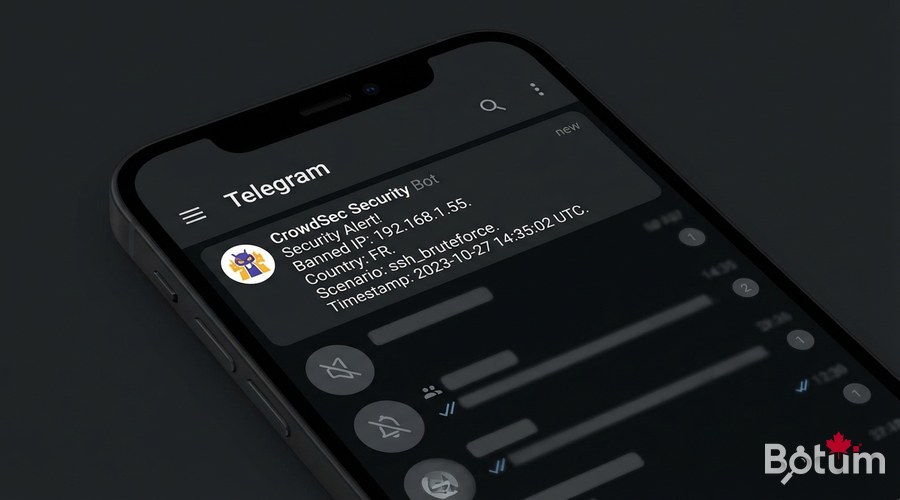 Notification Telegram alerte sécurité CrowdSec smartphone application mobile