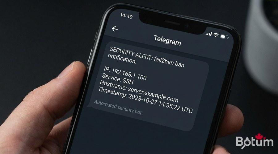 Telegram notification fail2ban ban IP smartphone security message alert