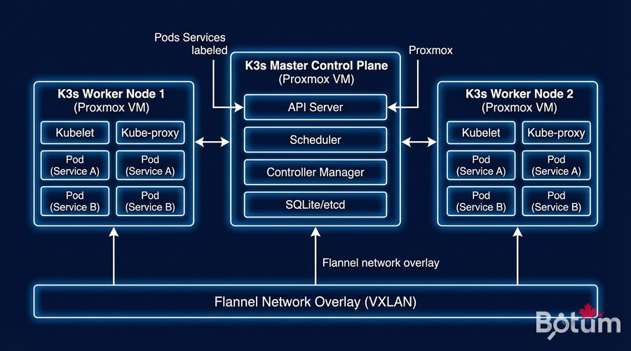 Architecture cluster Kubernetes K3s nodes master workers schéma réseau pods services