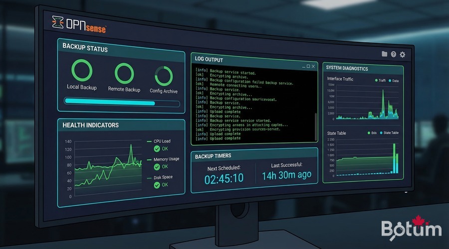 Interface OPNsense Diagnostics Backup - téléchargement config XML