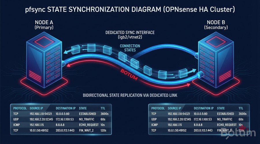 pfsync synchronisation états connexion OPNsense haute disponibilité