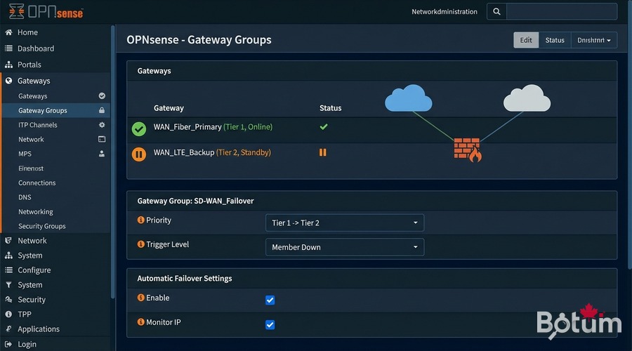 SD-WAN LTE failover configuration in OPNsense Gateway Groups