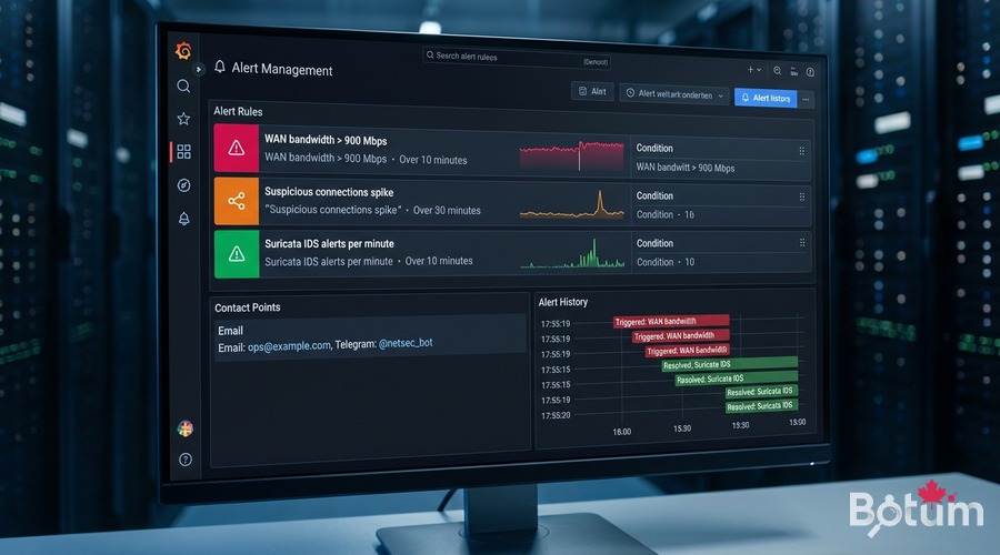 Grafana alerting règles bande passante connexions suspectes