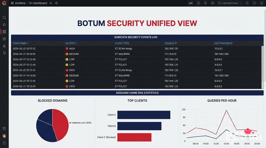 Grafana Suricata AdGuard Home logs unified dashboard