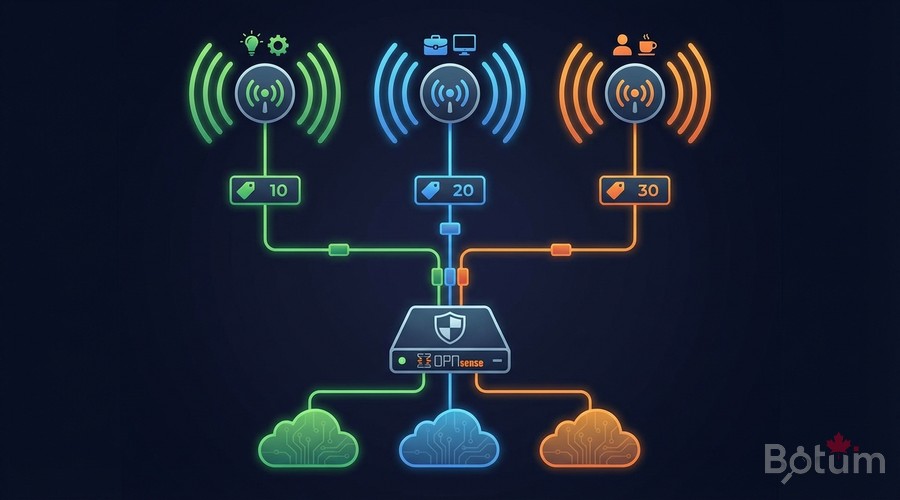 WiFi VLAN segmentation diagram — IoT, Work, Guest