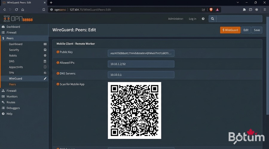 WireGuard remote worker configuration with mobile QR code