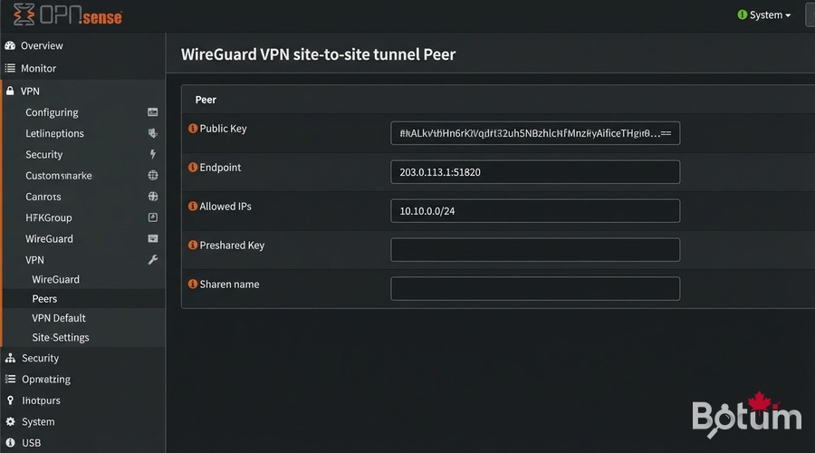 WireGuard site-to-site tunnel configuration in OPNsense