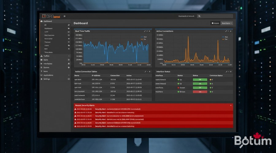 OPNsense web interface firewall security rules dashboard dark theme enterprise