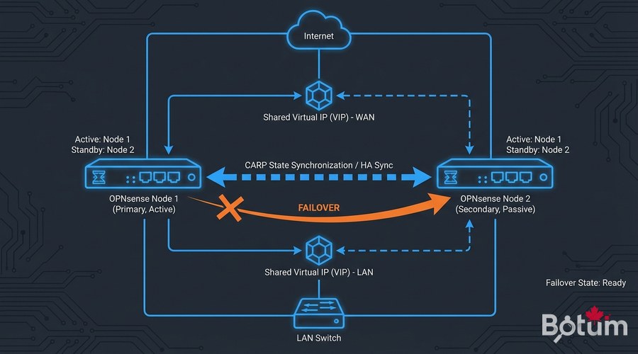 High availability CARP two firewalls active passive failover network architecture diagram