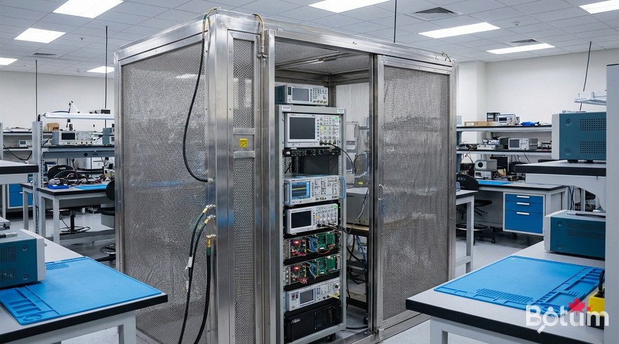 Faraday cage metal enclosure protecting electronic equipment EMF signal interception