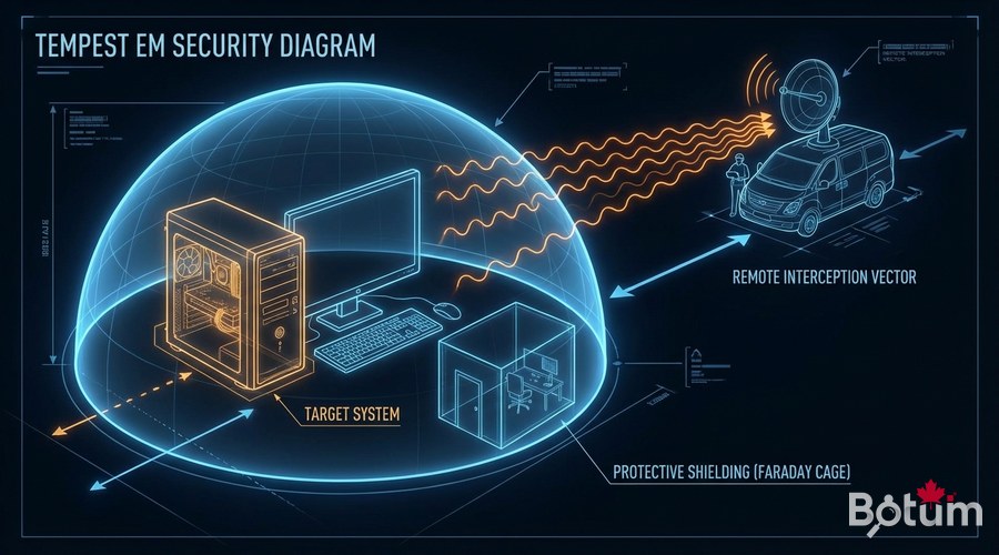 TEMPEST EMF signal interception protection diagram electromagnetic attacks security