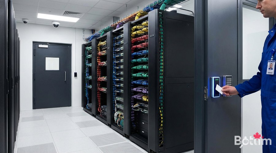 Secure server room datacenter clean racks organized cabling access control badge