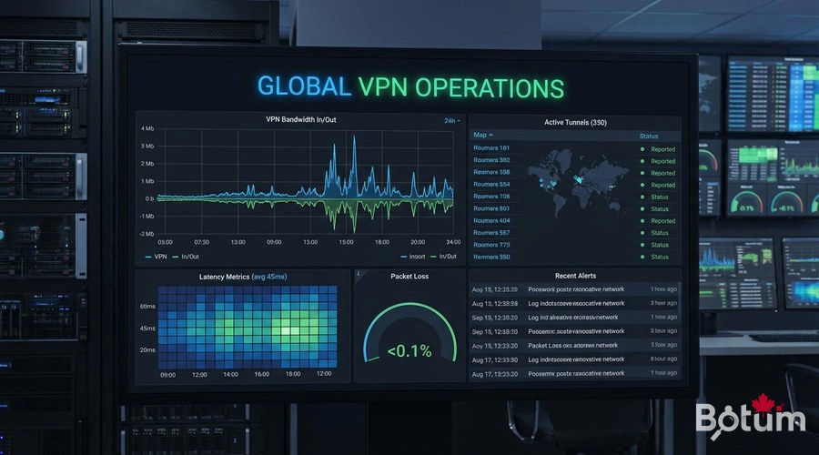 Network monitoring dashboard VPN statistics active connections bandwidth graphs