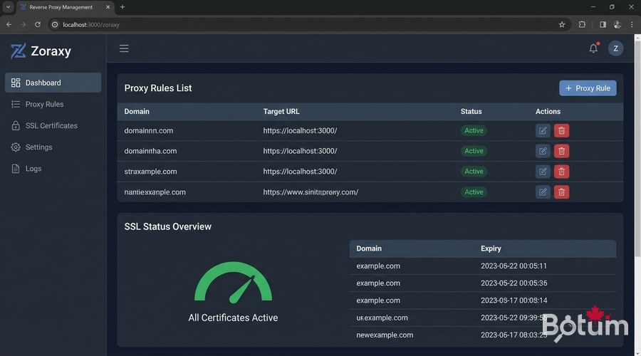 Zoraxy dashboard